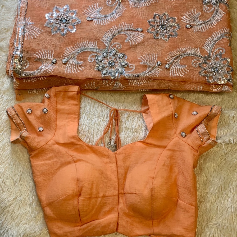 Peach & Silver Saree